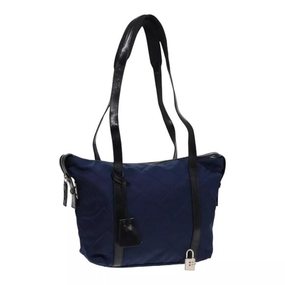 PRADA Shoulder Bag Nylon Navy Silver Auth 88342 - Picture 1 of 16